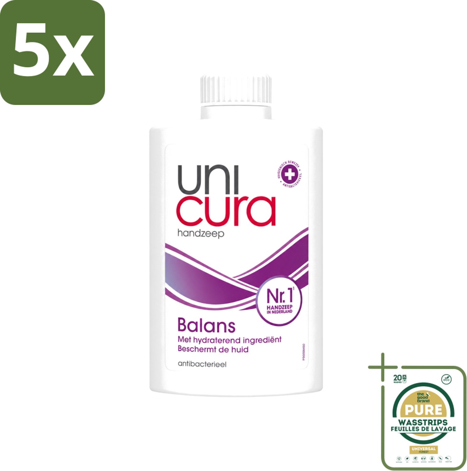 5 x Unicura – Vloeibare Zeep Navulling – Balans – 250 ml - Wasstrips - Handzeep - Antibacterieel - Handhygiëne - Zeep Navulling - Hand Reinigen