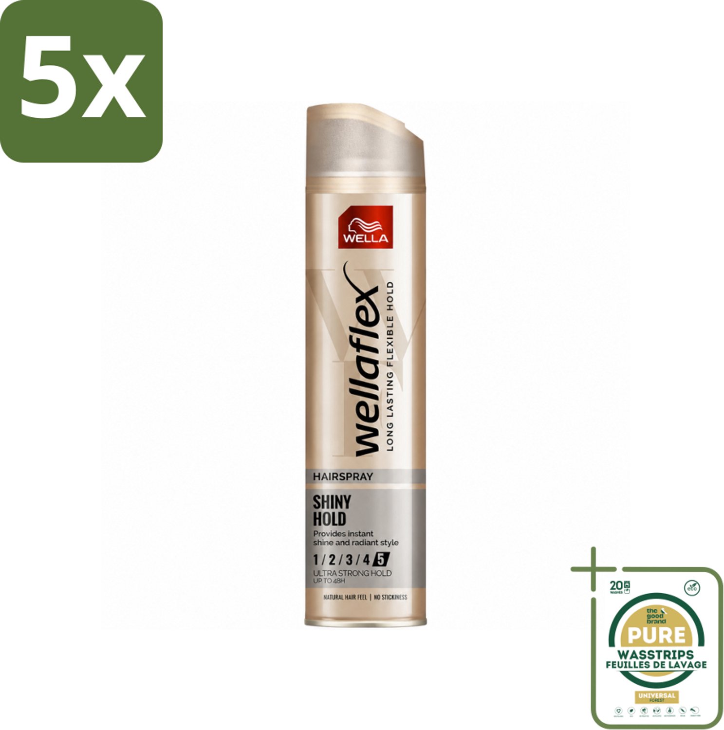5 x Wella – Flex Shine Ultra Strong – Haarspray – 250 ml - Wasstrips - Haarspray - Glans - Haarfixatie - Haarverzorging - Haarverzorging