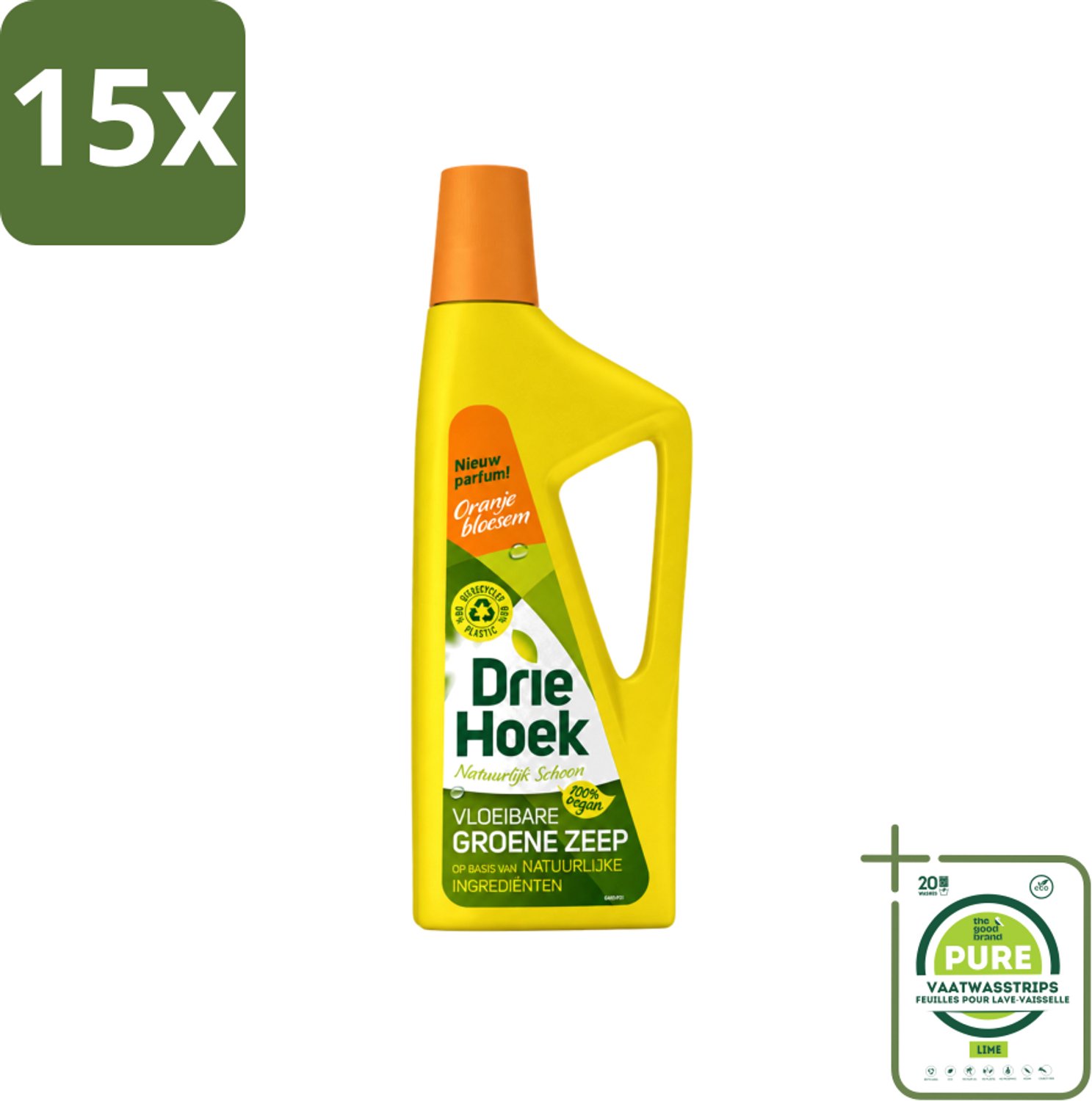 15 x Driehoek – Vloeibare Zeep – Oranjebloesem – 725 ml - Grootverpakking - Vaatwasstrips - Schoonmaken - Natuurlijke Zeep - Textiel Reinigen - Vloer Reinigen - Badkamer Reinigen