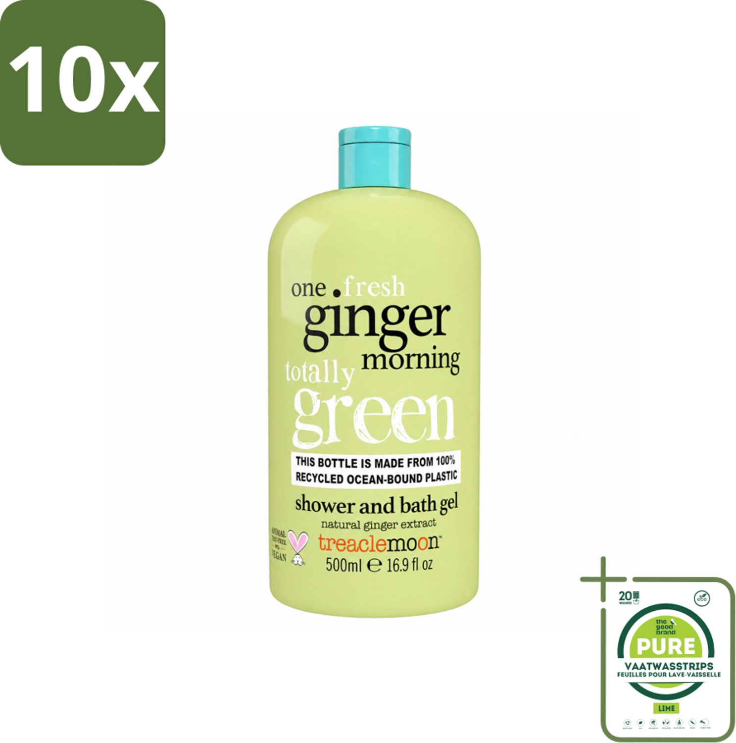 10 x Treaclemoon – Douchegel – One Ginger Morning – 500 ml - Grootverpakking - Vaatwasstrips - Gemberdouchegel - Energieboost - Verfrissende Douchegel - Zachte Douchegel - Hydraterende Douchegel