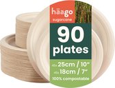 Haago – 90 Bagasse Borden (2 Maten: 26cm & 18cm, 45 van Elk) – Stevig, Stijf & Lekvrij – Biologisch Afbreekbaar & Thuis Composteerbaar