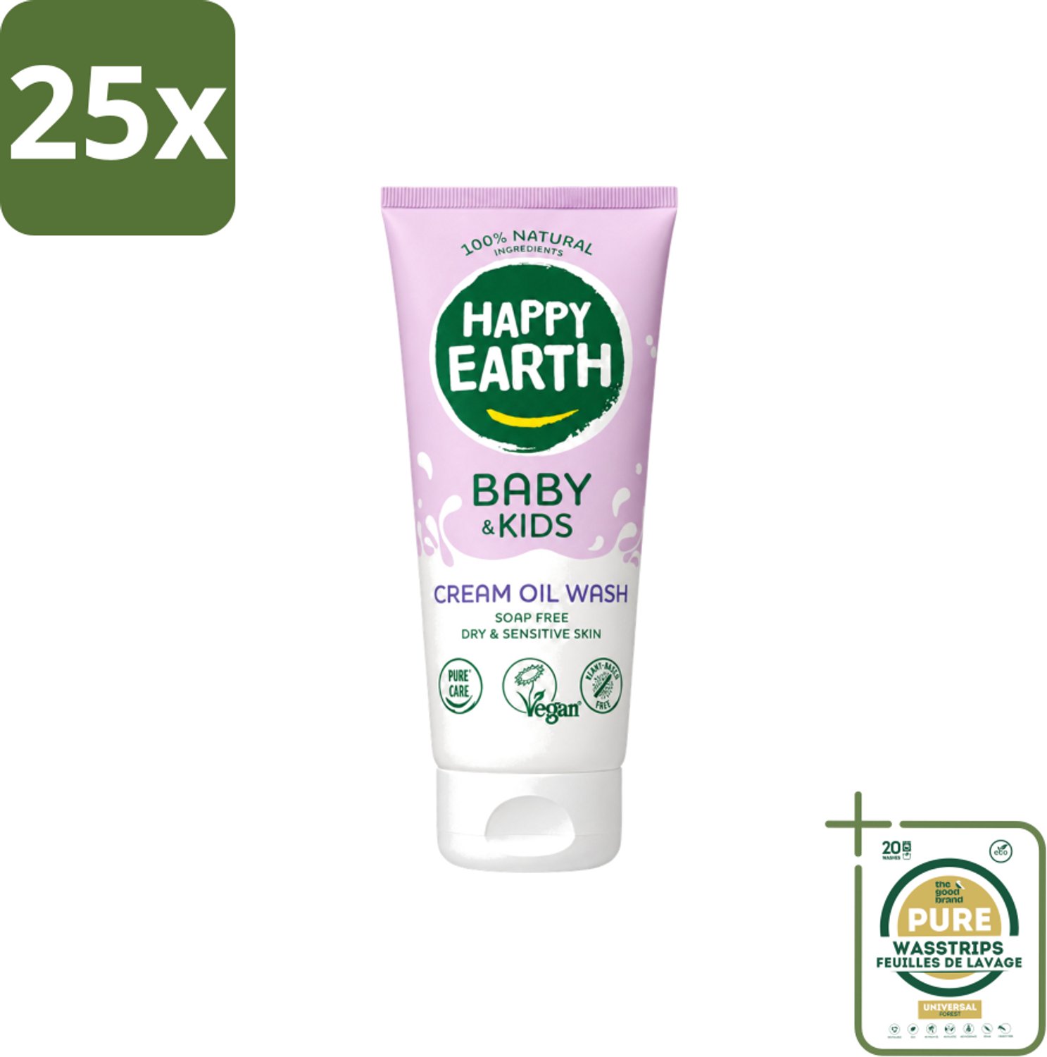 25 x Happy Earth – Cream Oil Wash – 100% Natuurlijk Baby & Kids – 200 ml - Wasstrips - Babyolie - Gezichtsolie - Natuurlijke Babyolie - Gezicht En Lichaam Verzorging - Droge Huid Verzorging