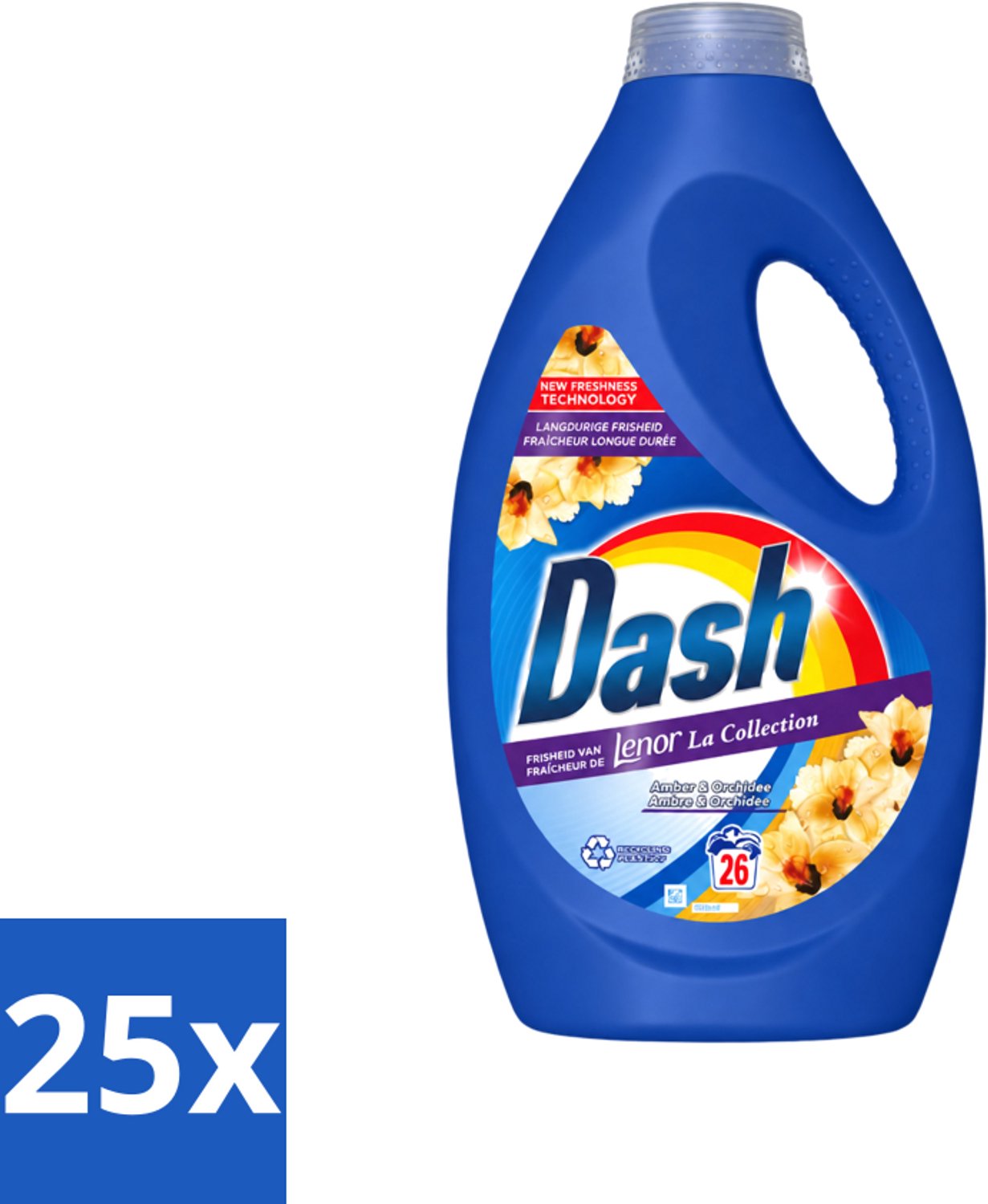 25 x Dash - Lenor Collectie - Vloeibaar Wasmiddel - Witte en Gekleurde Was - Amber & Orchidee - 26 Wasbeurten - Voordeelverpakking - 25 stuks