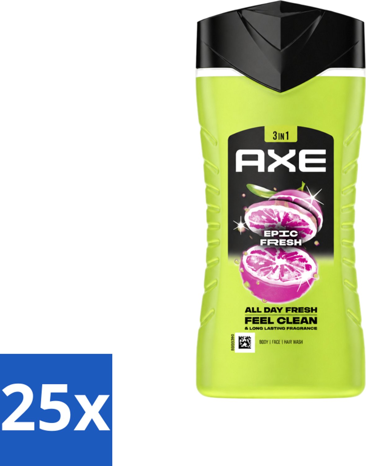 25 x Axe - 3-in-1 Douchegel - Epic Fresh - Grapefruit & Tropical Pineapple - Fresh Boost - 250 ml - Voordeelverpakking - 25 stuks