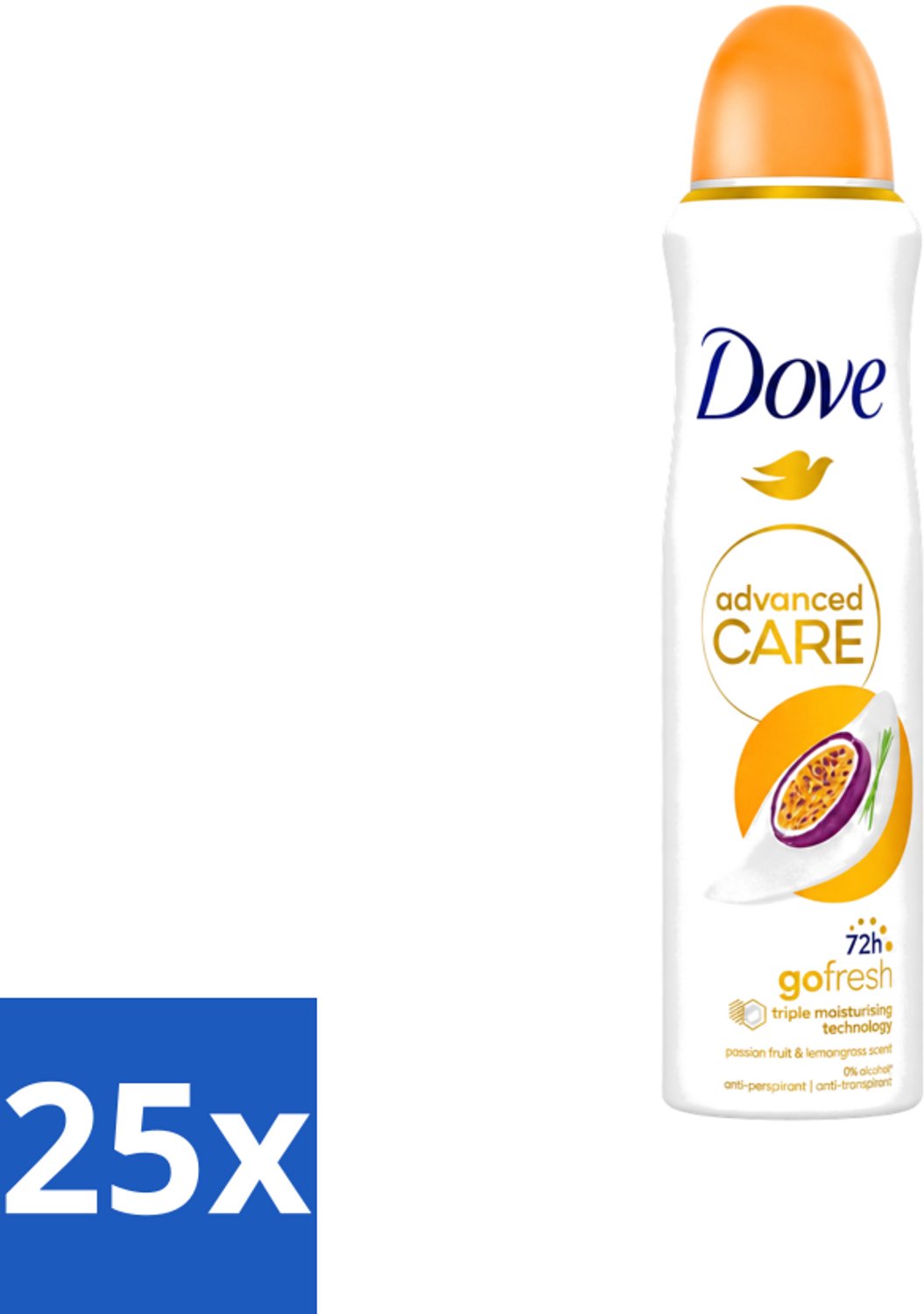 25 x Dove - Deospray - Passievrucht & Citroengras - 150 ml - Voordeelverpakking - 25 stuks
