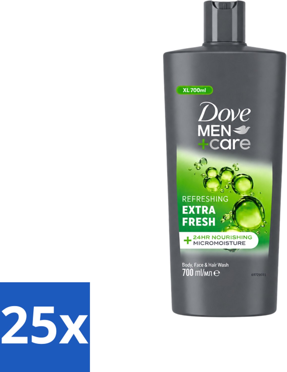 25 x Dove Men+Care - Extra Fresh - Douchegel 3-in-1 - Verzorgend - 700 ml - Voordeelverpakking - 25 stuks