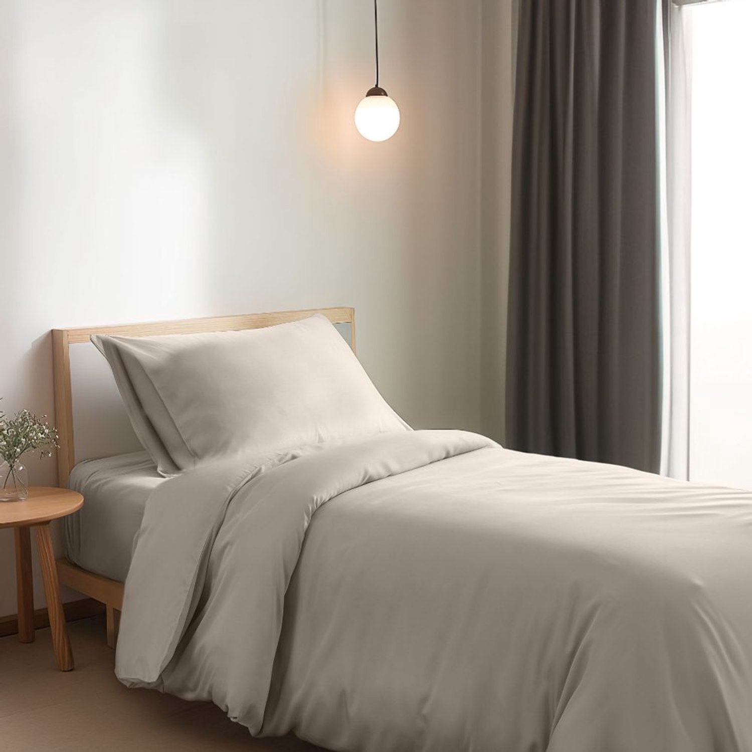 Boomba Bamboo bamboe beddengoedset - Soft Taupe - 1-persoons XL - dekbedovertrek 140x220 cm, hoeslaken 90x200 cm en 2 kussenslopen 50x75 cm - 400TC satijn