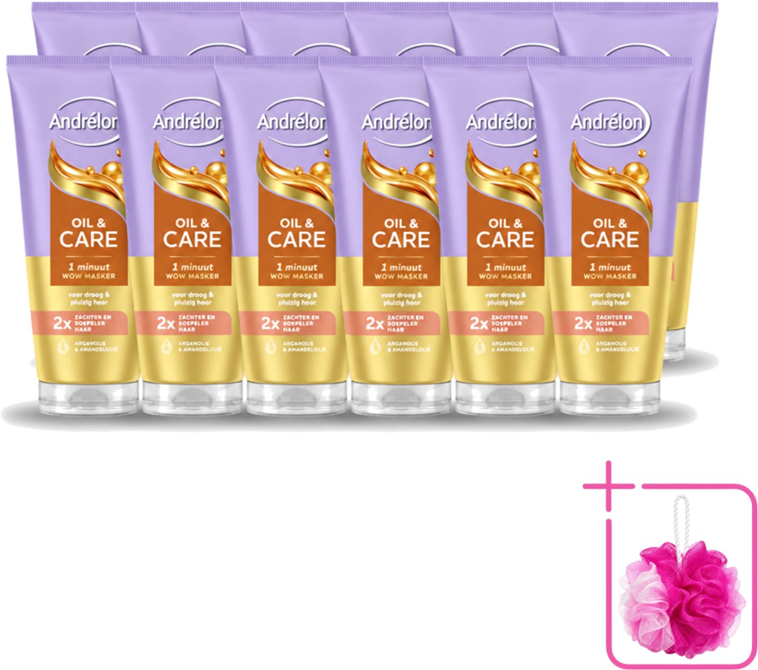 12 x Andrélon – Haarmasker WOW – Oil & Care – 180 ml - Bulkverpakking - Haarmasker - Douchemop - Haar verzorging