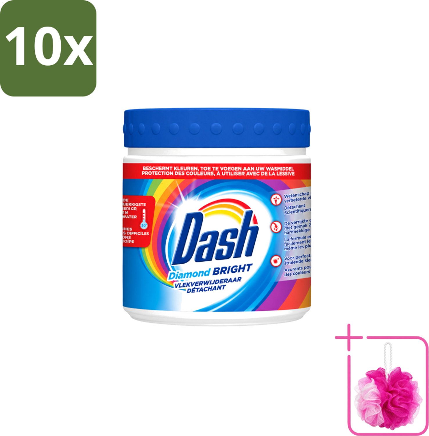10 x Dash – Vlekverwijderaar – Diamond Bright Kleur – 500 g - Bulkverpakking - Waspoeder - Douchemop - Vlekverwijderaar
