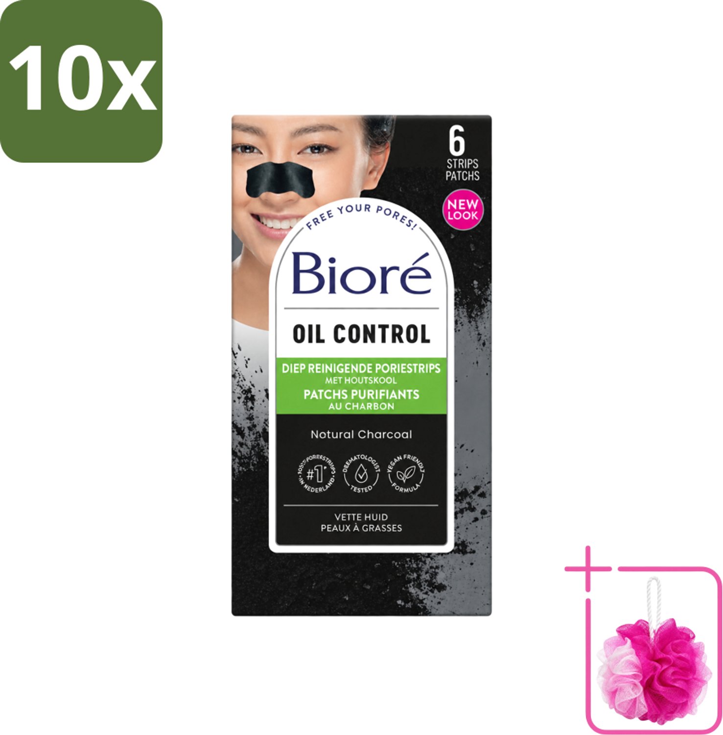 10 x Bioré – Houtskool Neusstrips – Diepreinigend – 6 strips - Bulkverpakking - Neusstrips - Douchemop - Houtskool neusstrips