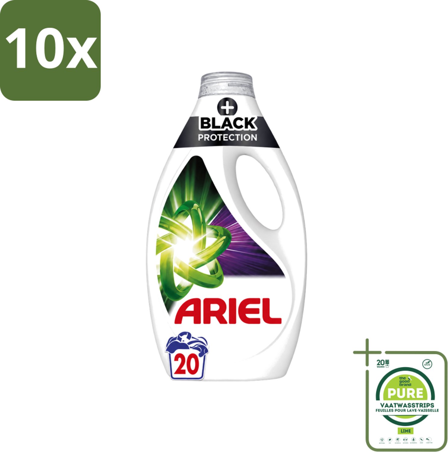 10 x Ariel – +Revita Black – Vloeibaar Wasmiddel – 900 ml - Grootverpakking - Vaatwasstrips - Donkere Kleuren Beschermen - Kleurbescherming - Vlekverwijdering - Coudwasformule - Wasmiddel Voor Zwart