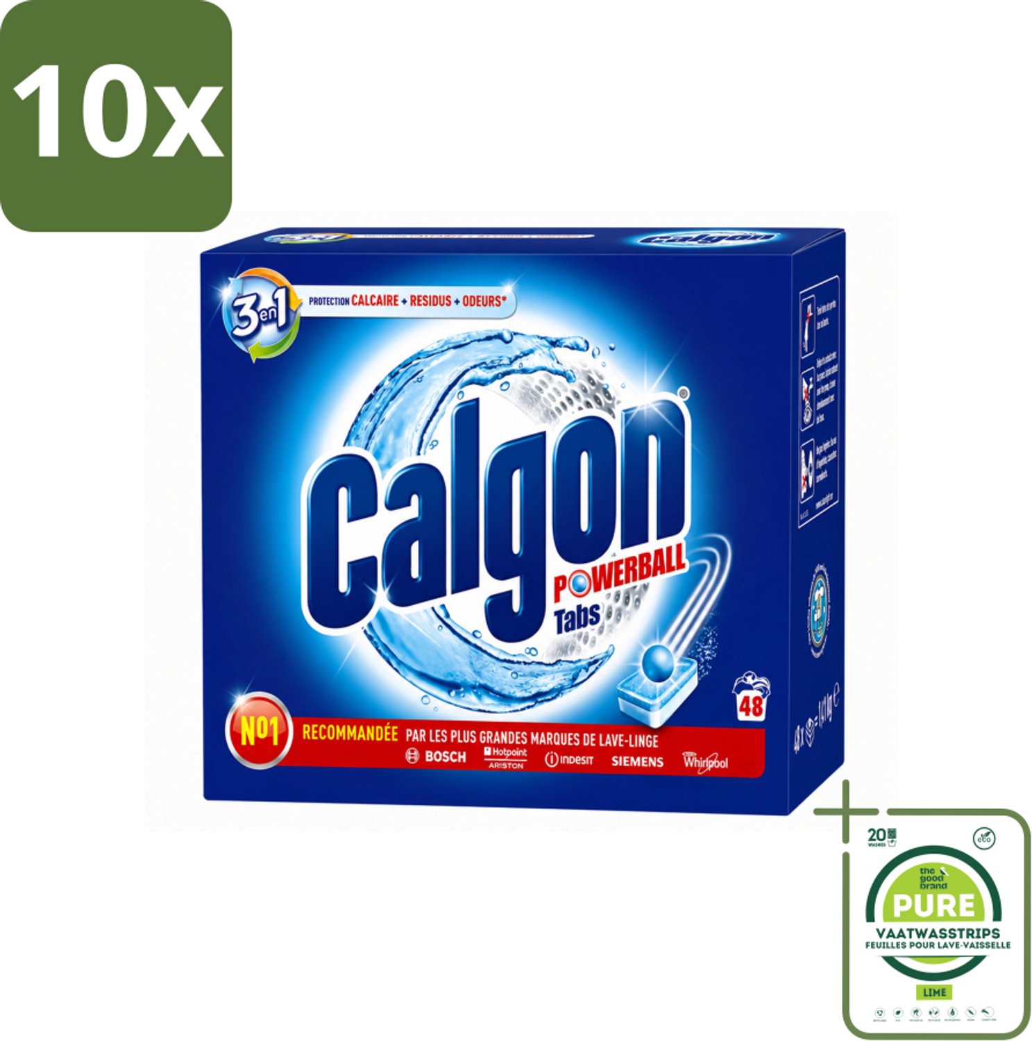 10 x Calgon - 3in1 Tabletten - 48 tabletten - Grootverpakking - Vaatwasstrips - Wasmachine Bescherming - Kalkaanslag Voorkomen - Vuilresten Verwijderen - Nare Geuren Bestrijden - Wasmachine Levensduur Verlengen