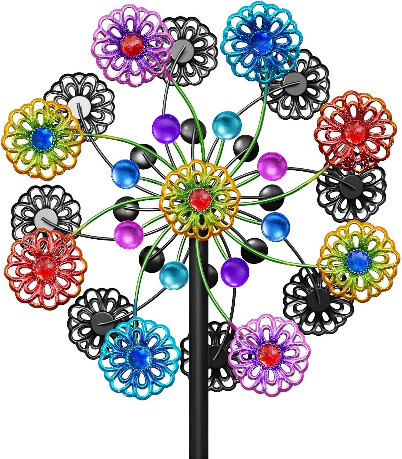Windspinners buiten, kinetische windspinner, werfkunst windmolen met metalen staak, vintage metalen windsculpturen en spinners, waterdichte pinwheels grote windspinner voor tuin en tuin (sneeuwkleur)