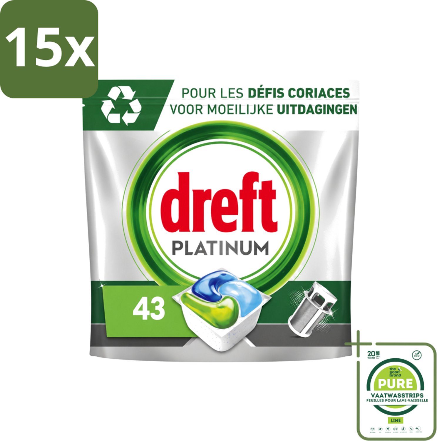 15 x Dreft Platinum - All In One - Vaatwascapsules - 43 Afwasbeurten - Grootverpakking - Vaatwasstrips - Vaatwasmiddel - Vaatwascapsules - Vaatwasser Reinigen - Vaatwasmiddel Capsule - Vaatwasmiddel 43 Wasbeurten