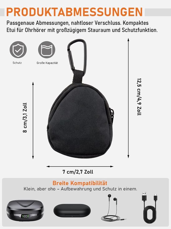 Draagtas voor Cambridge audio Melomania A100/TOZO NC20 Pro, draadloze hoofdtelefoon, EVA-opbergtas, schokbestendig, krasbestendig, eenvoudig te bedienen en te dragen, zwart — afbeelding 2