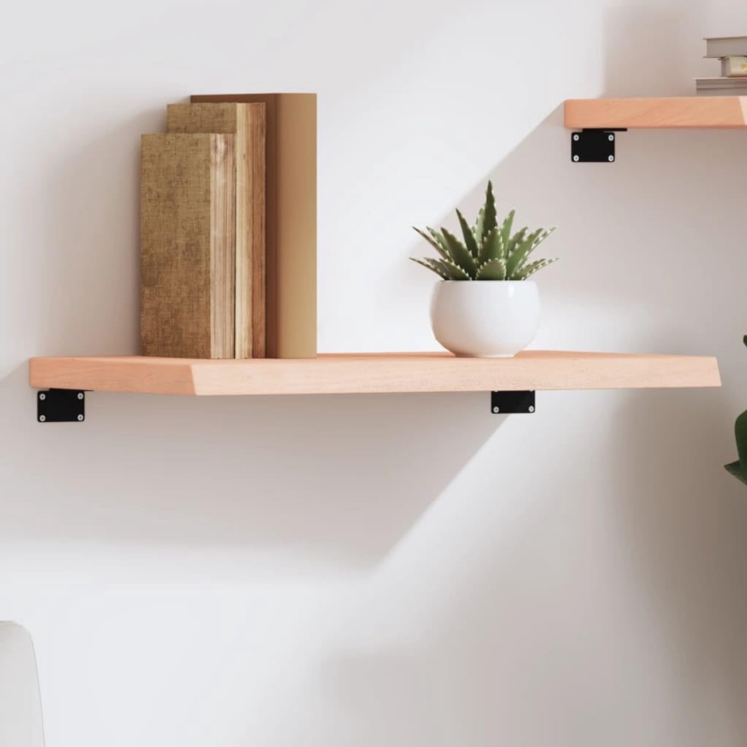 Wandrek van massief eikenhout met natuurlijke rand, veelzijdig opbergrek voor badkamer, keuken of bureau, ongelakt oppervlak