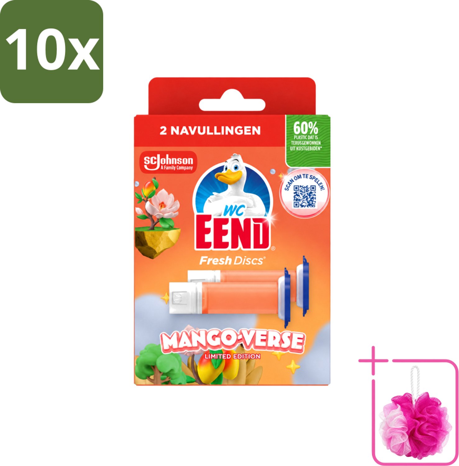 10 x WC Eend – Fresh Discs – Duo Navulling – Mango Verse – 72 ml - Bulkverpakking - Toilet navulling - Douchemop - Fris toilet