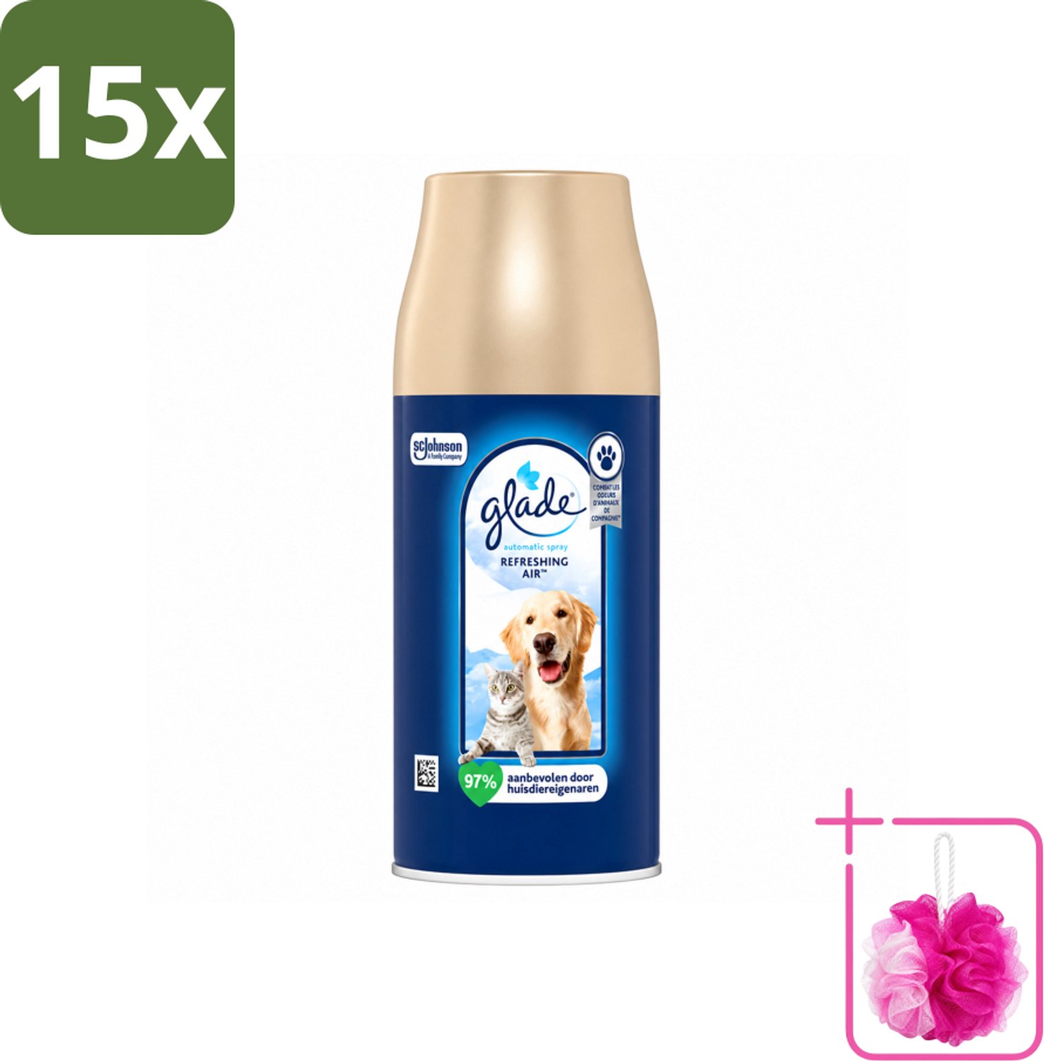 15 x Glade – Automatic Spray Navulling – Refreshing Air Huisdieren – 269 ml - Bulkverpakking - Huisdieren geur - Douchemop - Dierengeur neutraliseren