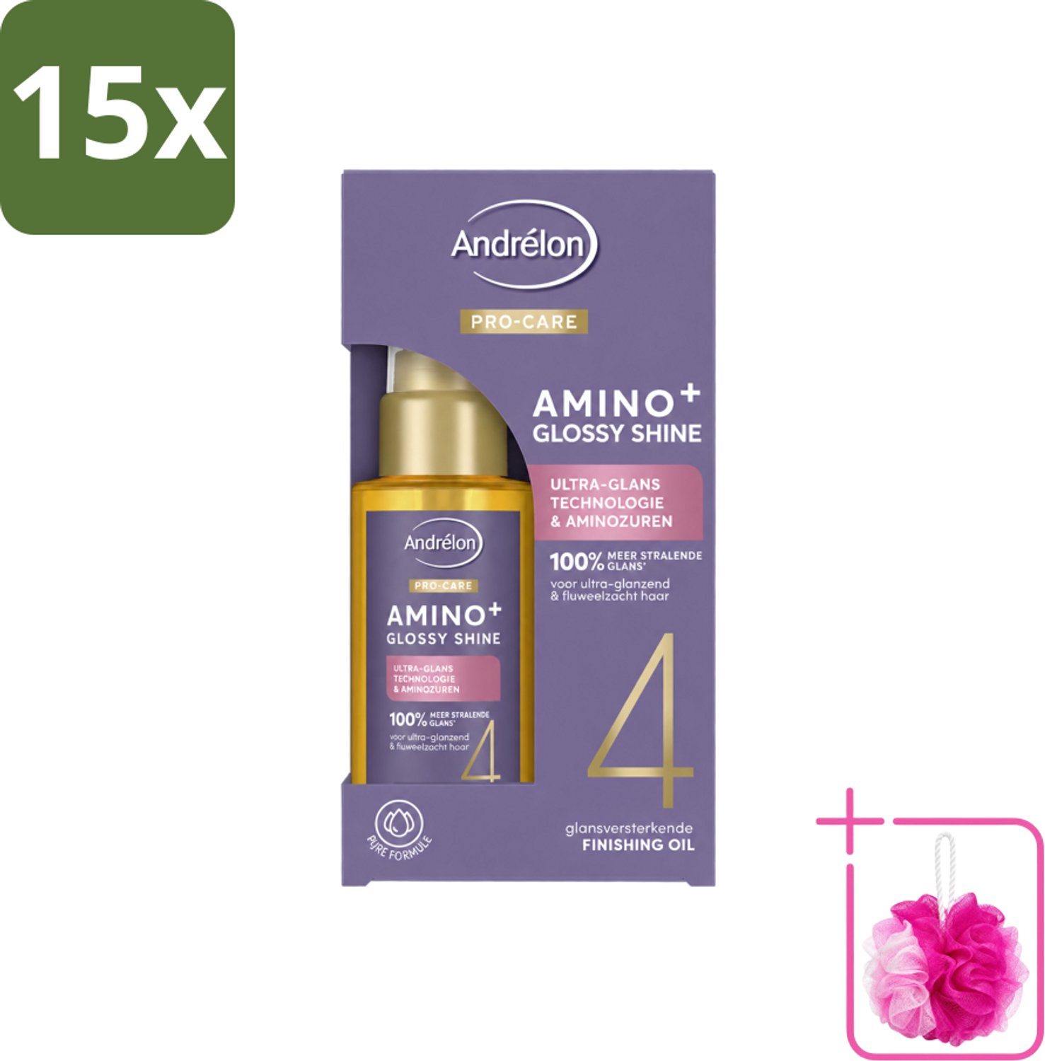 15 x Andrélon – Finishing Oil – Pro Care Amino+ Glossy Shine – 50 ml - Bulkverpakking - Glans haar - Douchemop - Pluisvrij haar