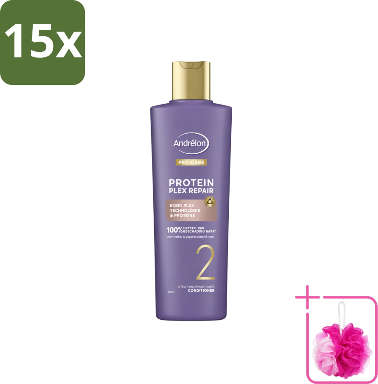 15 x Andrélon – Conditioner – Pro Care Protein Plex Repair – 250 ml - Bulkverpakking - Herstel haar - Douchemop - Beschadigd haar