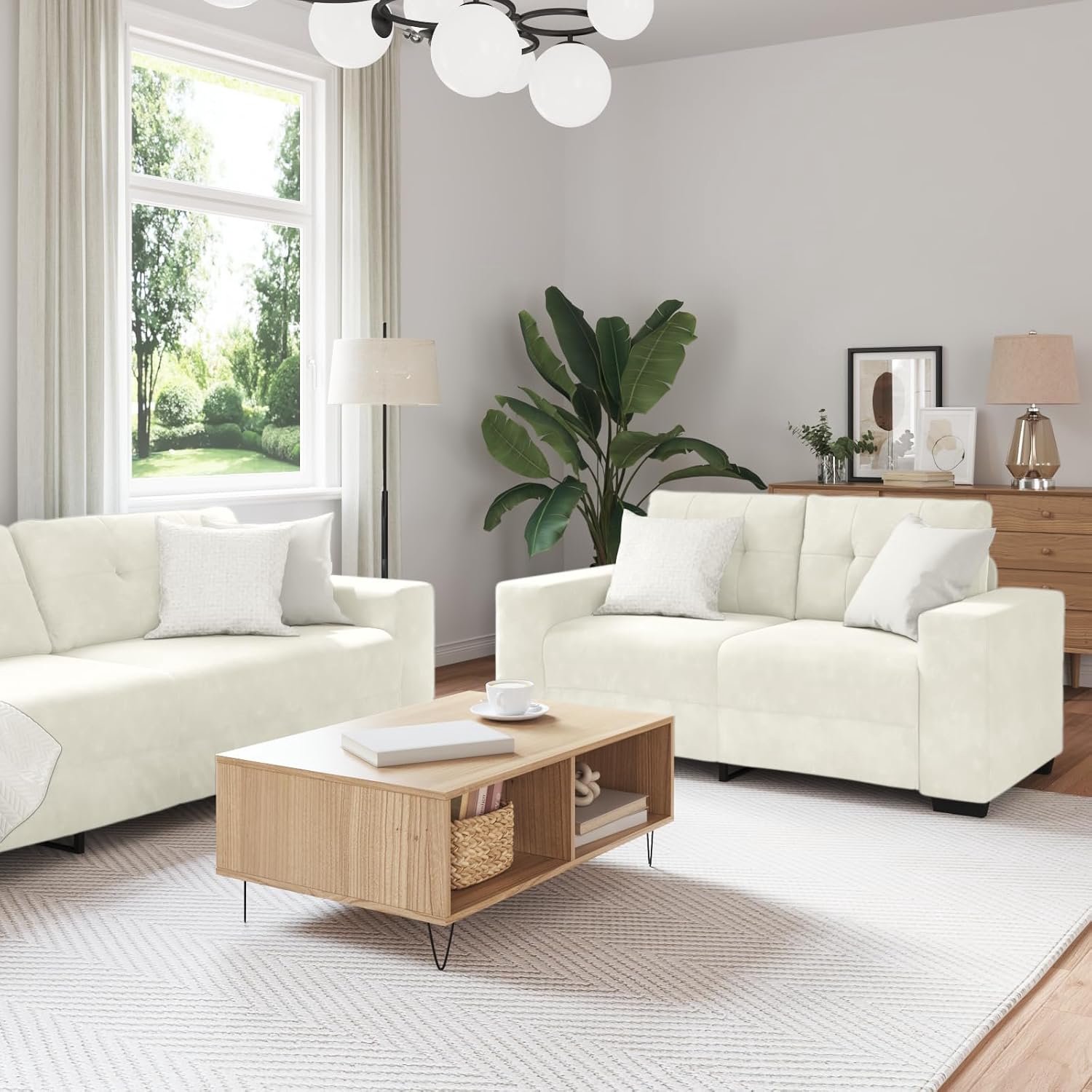 Wolkengrijze bankset met fluwelen kussen bank en liefdesbank set voor woonkamer duurzaam design