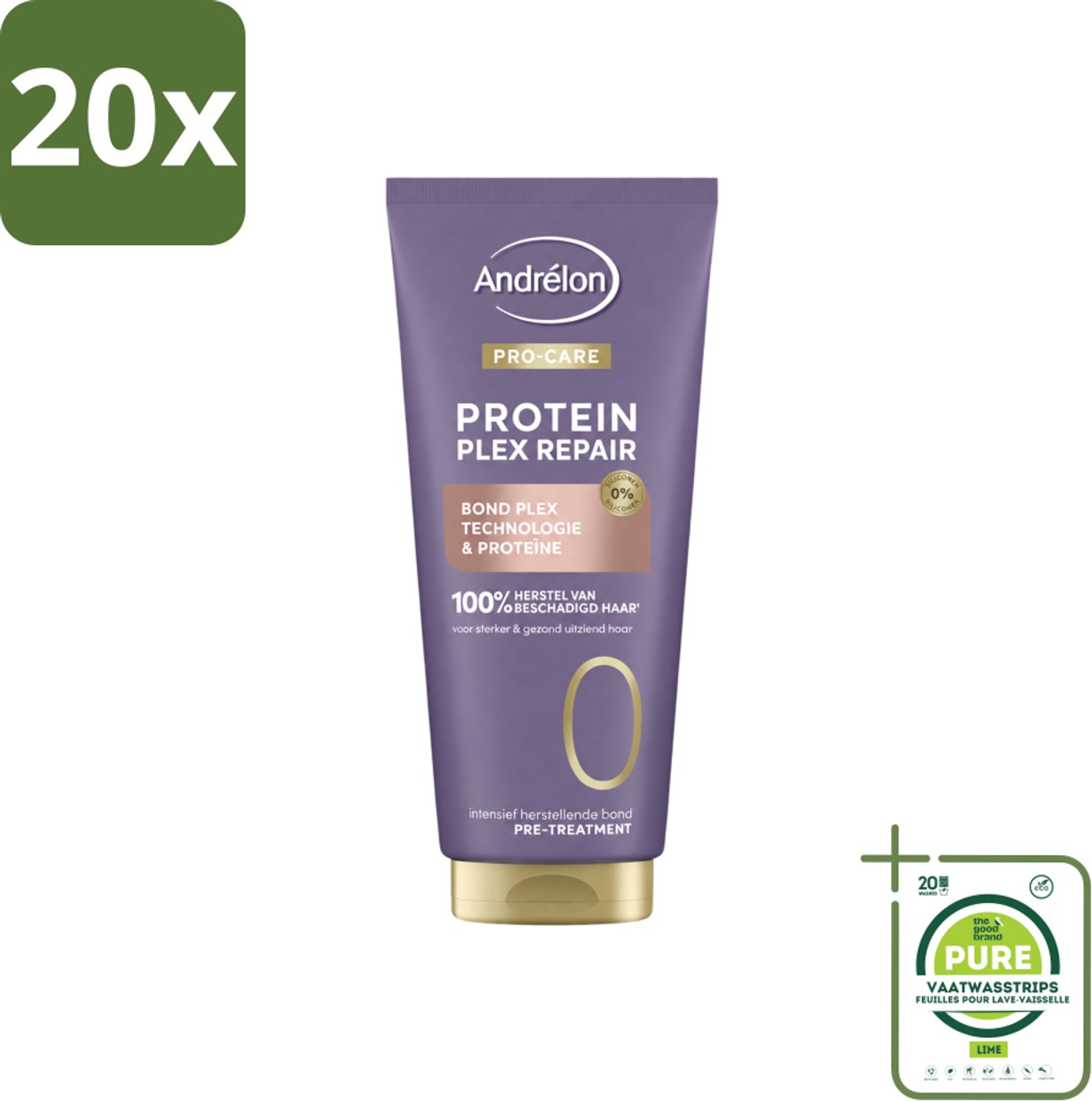 20 x Andrélon – Pre-Treatment – Pro Care Protein Plex Repair – 170 ml - Grootverpakking - Vaatwasstrips - Haarbescherming - Haarherstel - Pre-shampoo Behandeling - Proteïne - Bond Plex Technologie