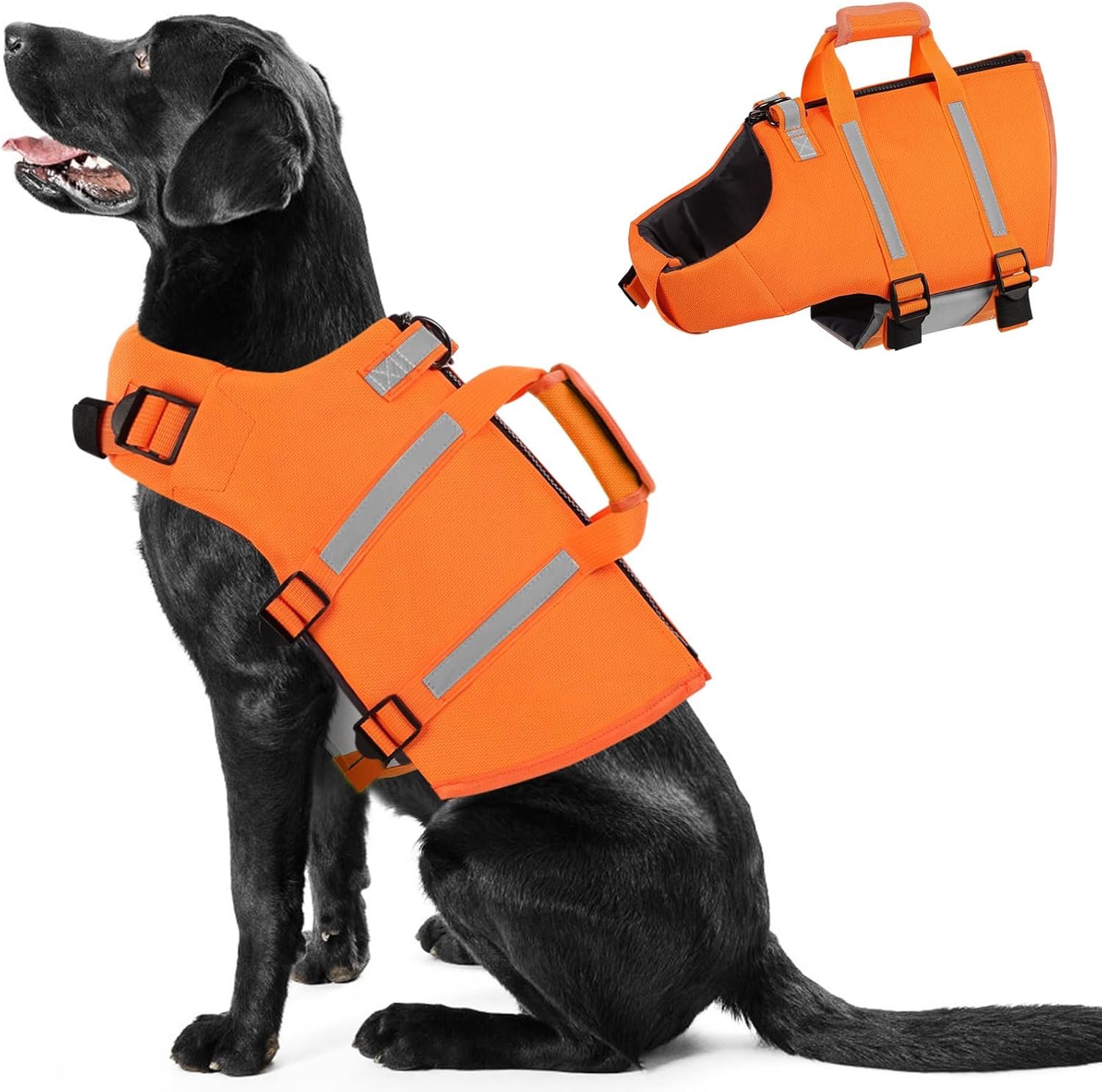 Zwemvest voor honden, reddingsvest voor kleine, middelgrote en grote honden, verstelbaar hondenzwemvest met handvat en reflecterend, veilig voor boot en watersport, oranje, maat XL