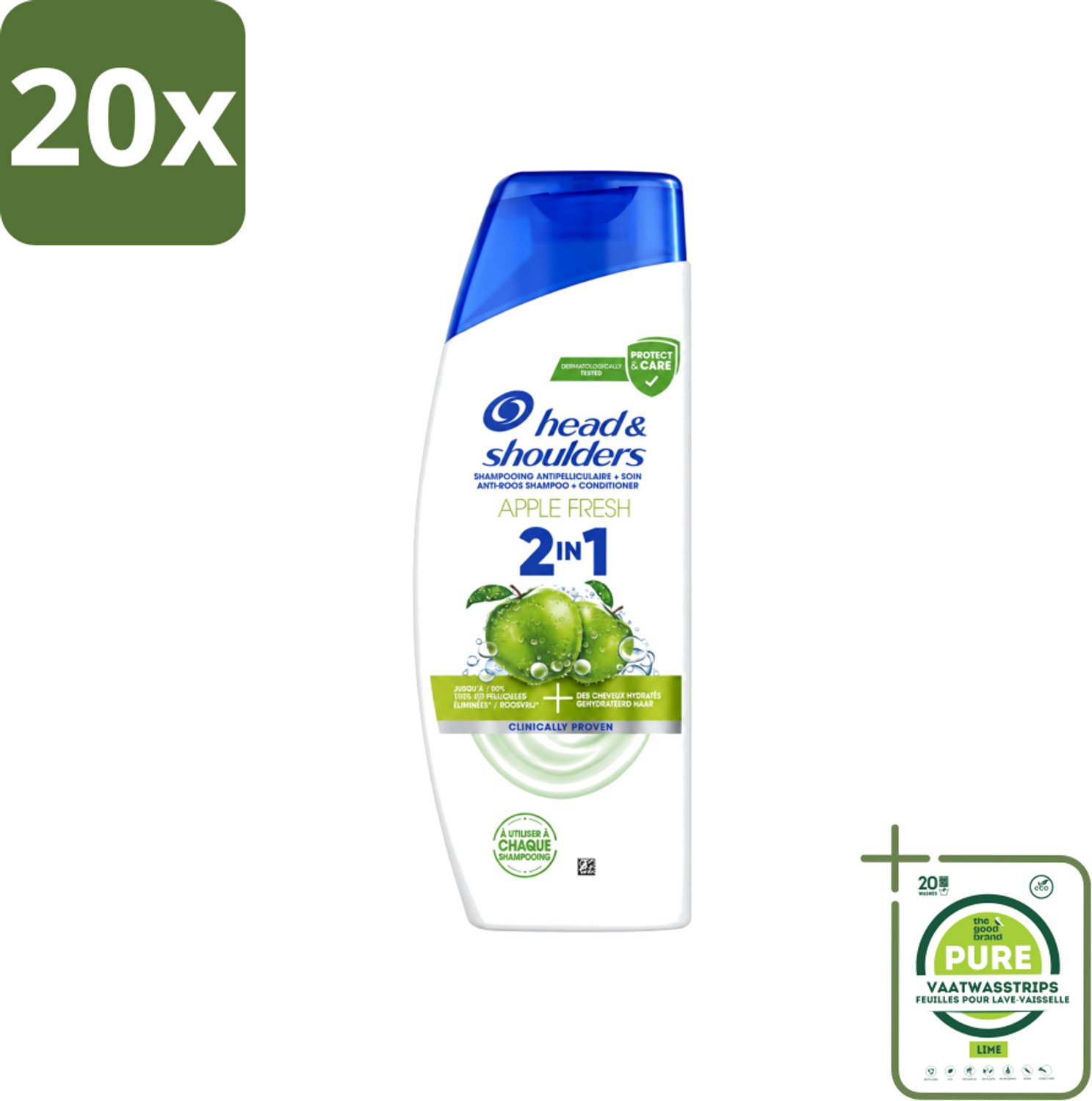 20 x Head & Shoulders – 2-in-1 – Apple Fresh – 300 ml - Grootverpakking - Vaatwasstrips - Anti-roos Shampoo - 2-in-1 Shampoo - Apple Fresh Shampoo - Shampoo Tegen Roos - Verfrissende Shampoo