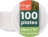 Haago – 100 Suikerriet Borden, 26cm (10") – Stevig & Sterk – Biologisch Afbreekbaar – Wegwerp