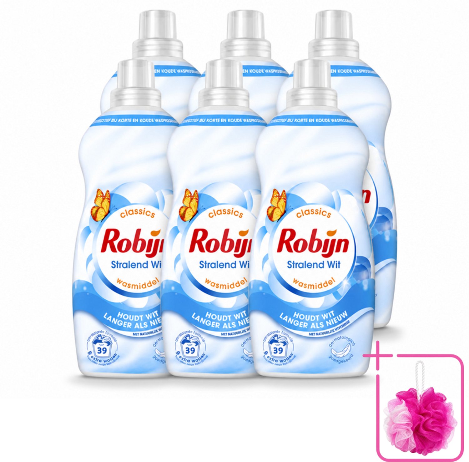 6 x Robijn – Vloeibaar Wasmiddel – Klein & Krachtig Stralend Wit – 1,19 L - Bulkverpakking - Wit wasmiddel - Douchemop - Wit en licht was