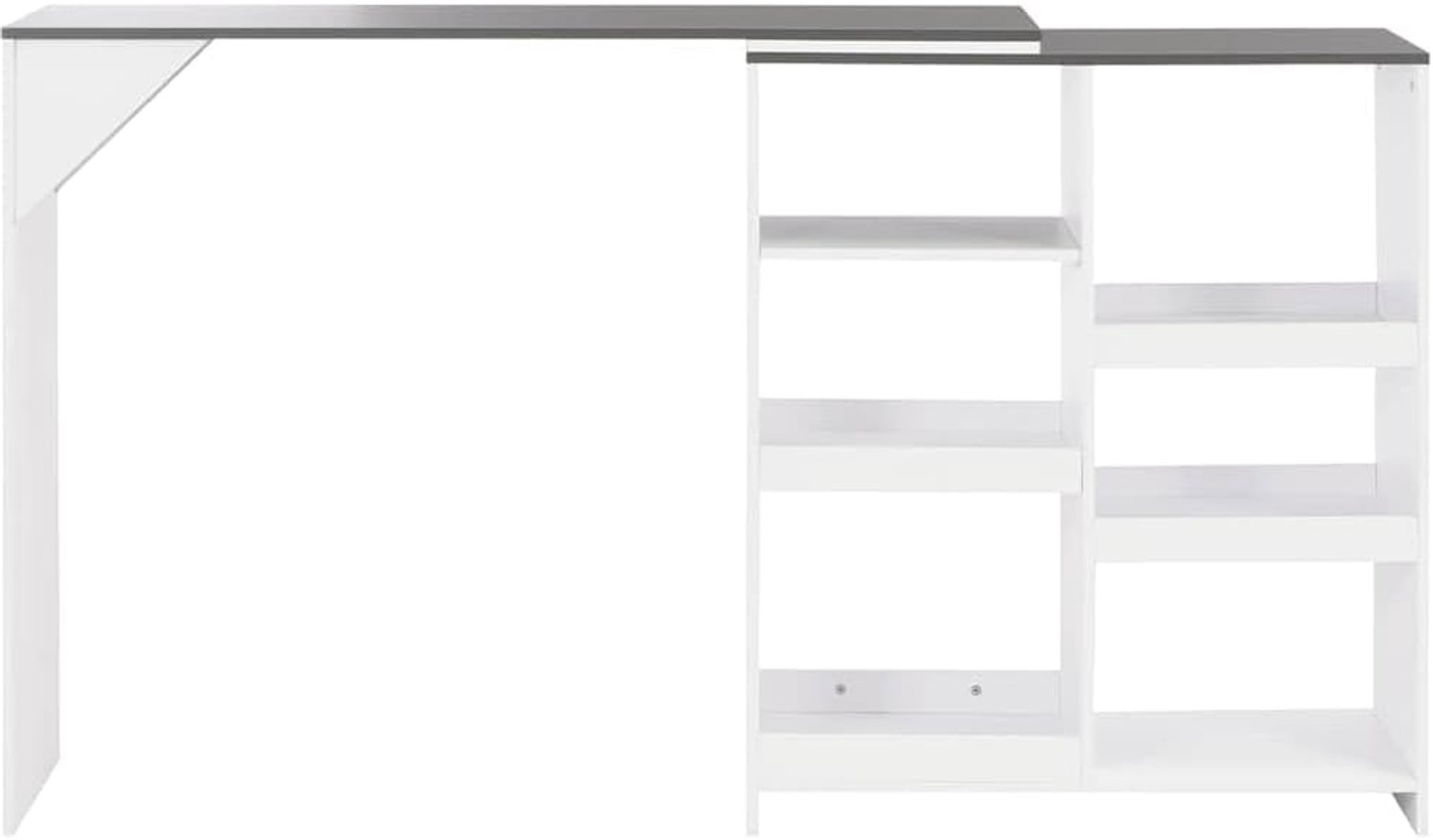 Staattafel met beweegbaar rek, wit, 138 x 39 x 110 cm, L-vormig frame, stabiel houtmateriaal, ideaal voor keuken en eetkamer, eenvoudige montage