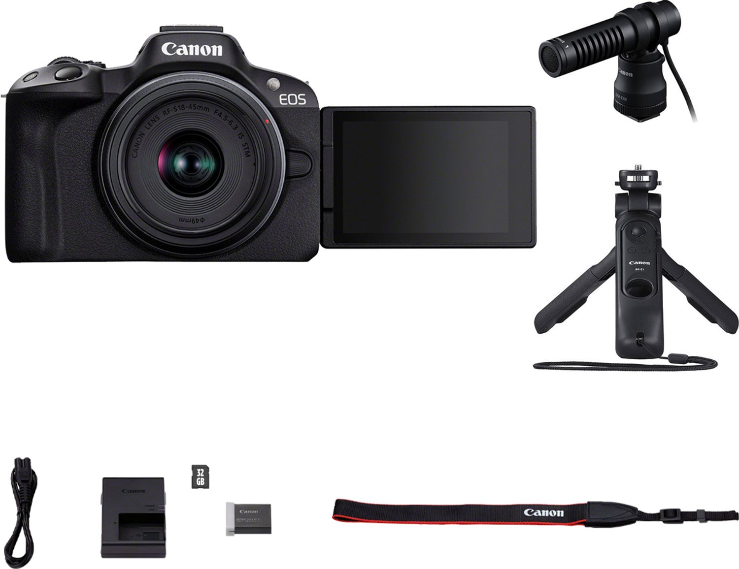 Bol.com Canon EOS R50 Zwart Content Creator kit + RF-S 18-45mm IS STM - Systeemcamera - 24.2 MP - 4K Video - Kantelbaar touchscr... aanbieding