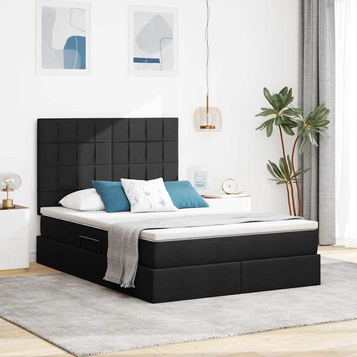 Lederen opbergbed met hydraulisch liftmechanisme Zwart 140 x 200 cm