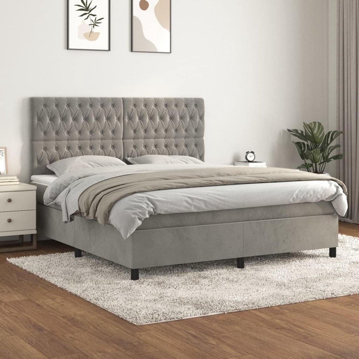 Pocketvering Verstelbaar hoofdbord Boxspring Lichtgrijs 180x200 cm