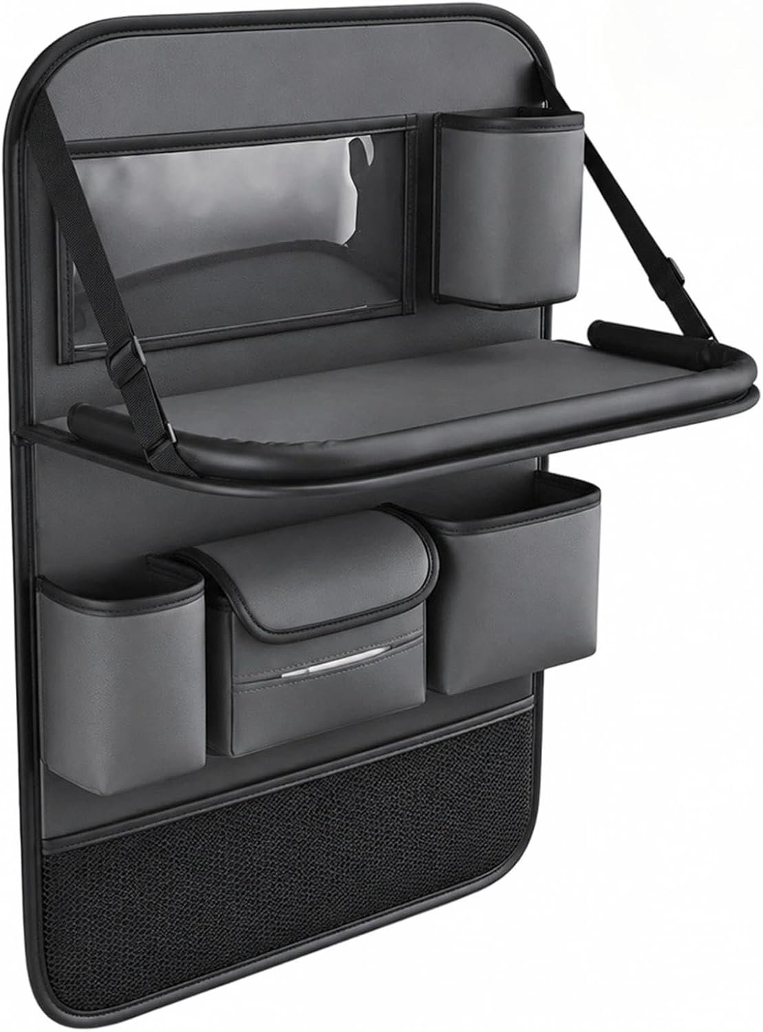 Autostoelorganizer met inklapbaar dienblad, 7 vakken, 64 x 44 cm (grijs)