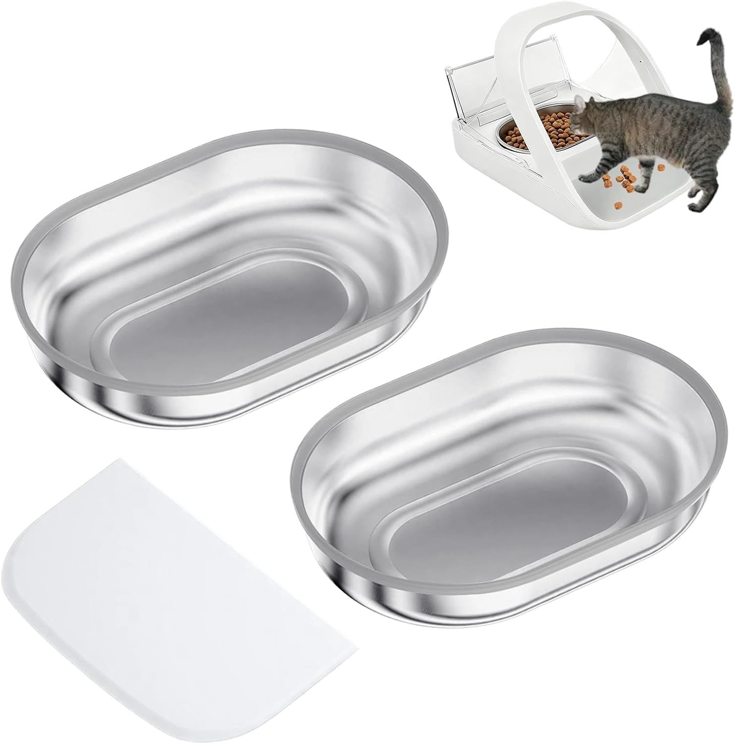 RVS kommen voor automatische microchip huisdier voederautomaat, 2 trays en 1 voedselmat, houdt eten vers, vaatwasmachinebestendig, ideaal voor honden en katten