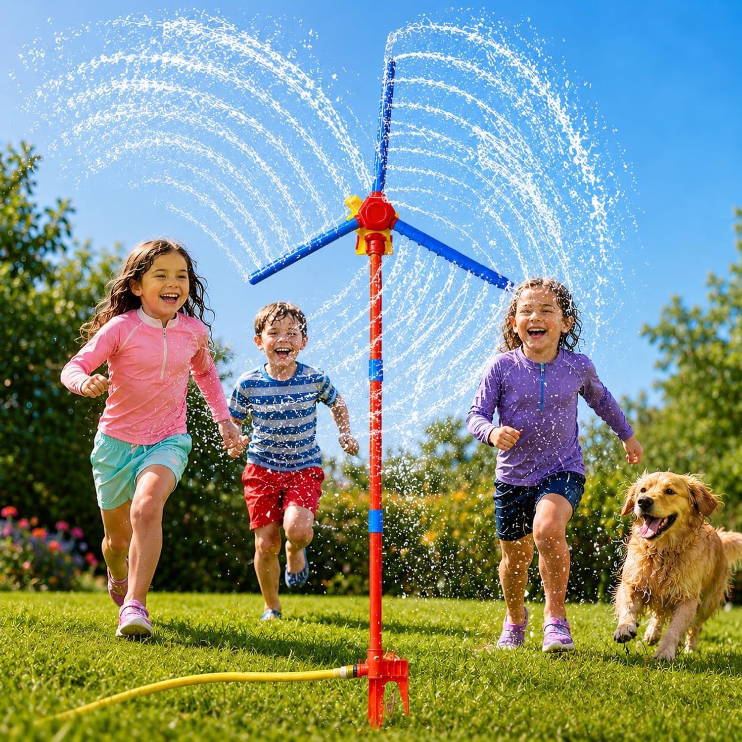 150 cm windmolens, watersprinkler, outdoor, tuinspeelgoed, 360 graden roterend waterspeelgoed met 6 vleugels, 54 sproeikoppen, grappige zomertuinirrigatie