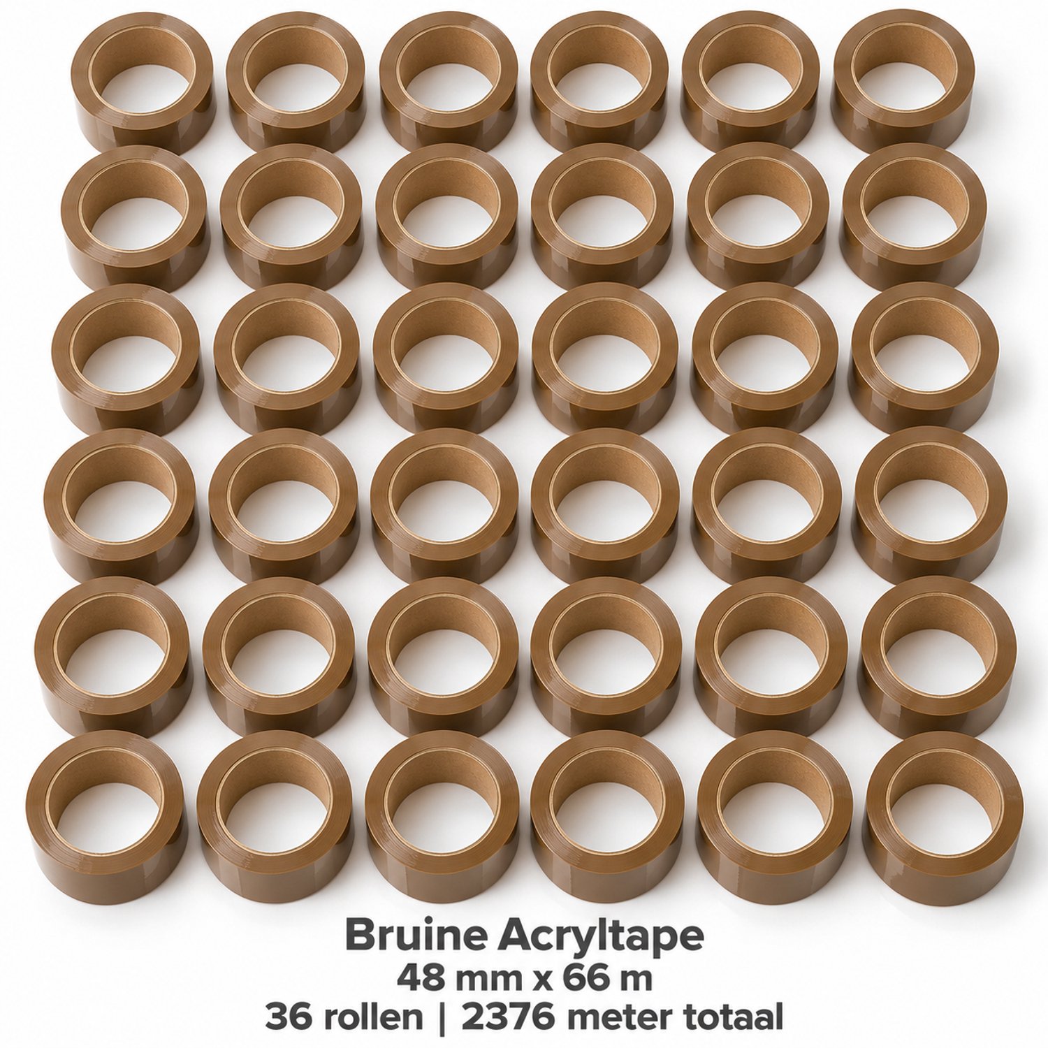 Bruine Acryltape - 48 mm x 66 m - 36 Rollen - Verpakkingstape