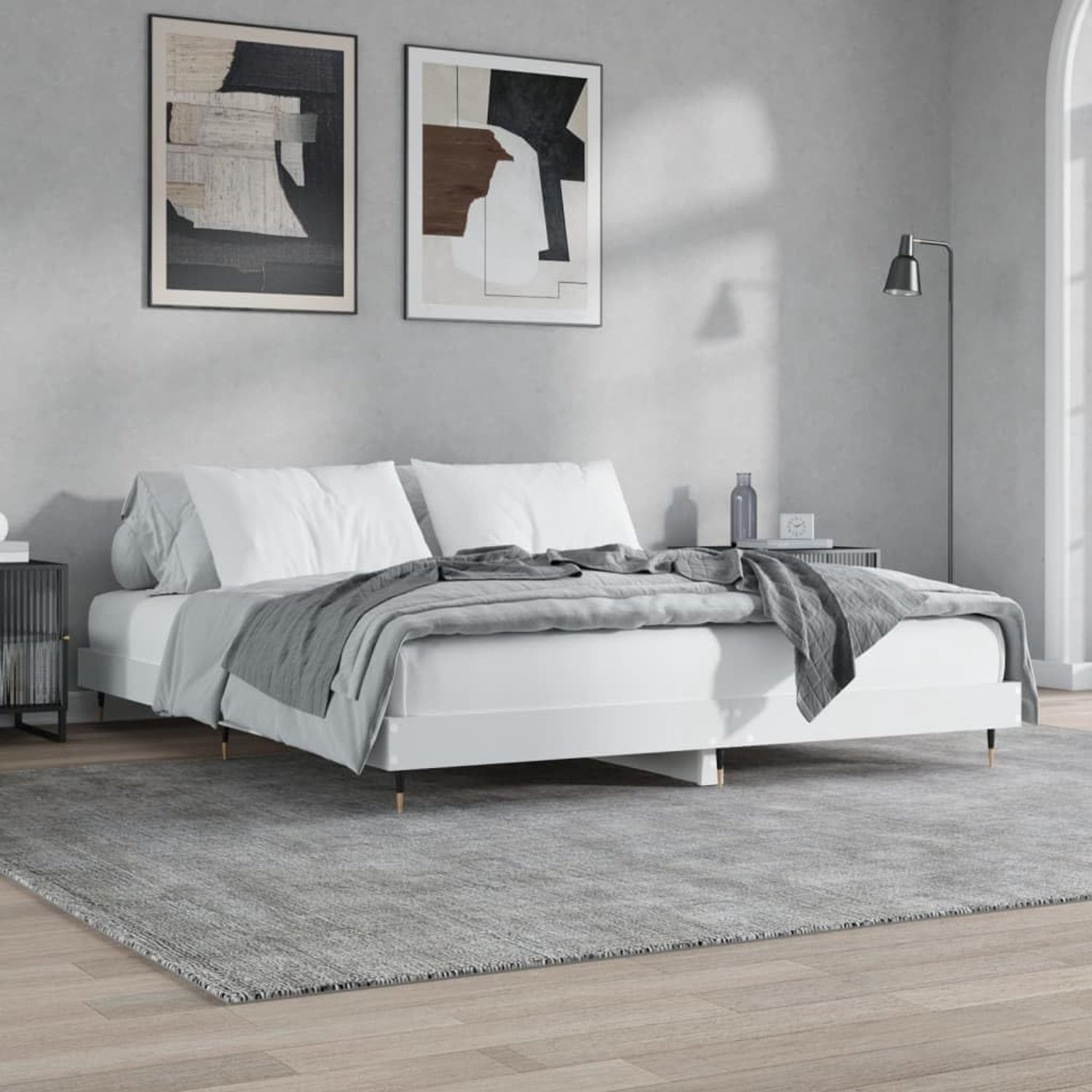 Wit 200x200 cm ontworpen hout, bedframe king, lage slaper, volwassen bedhoofdeinde voor divan