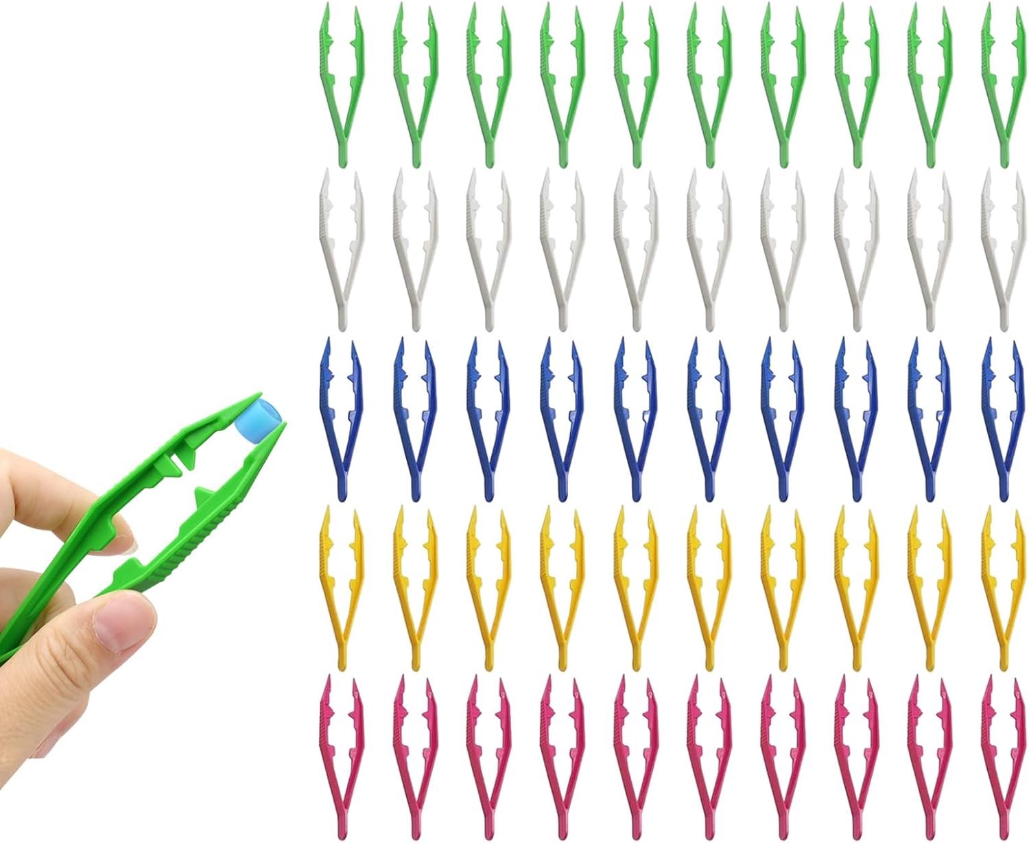50 stuks plastic pincet, 11 cm plastic kralen pincet EHBO-pincet, herbruikbare plastic pincet, voor zekeringkralen, sieraden maken, kinderen handgemaakte doe-het-zelf ambachten (5 kleuren)