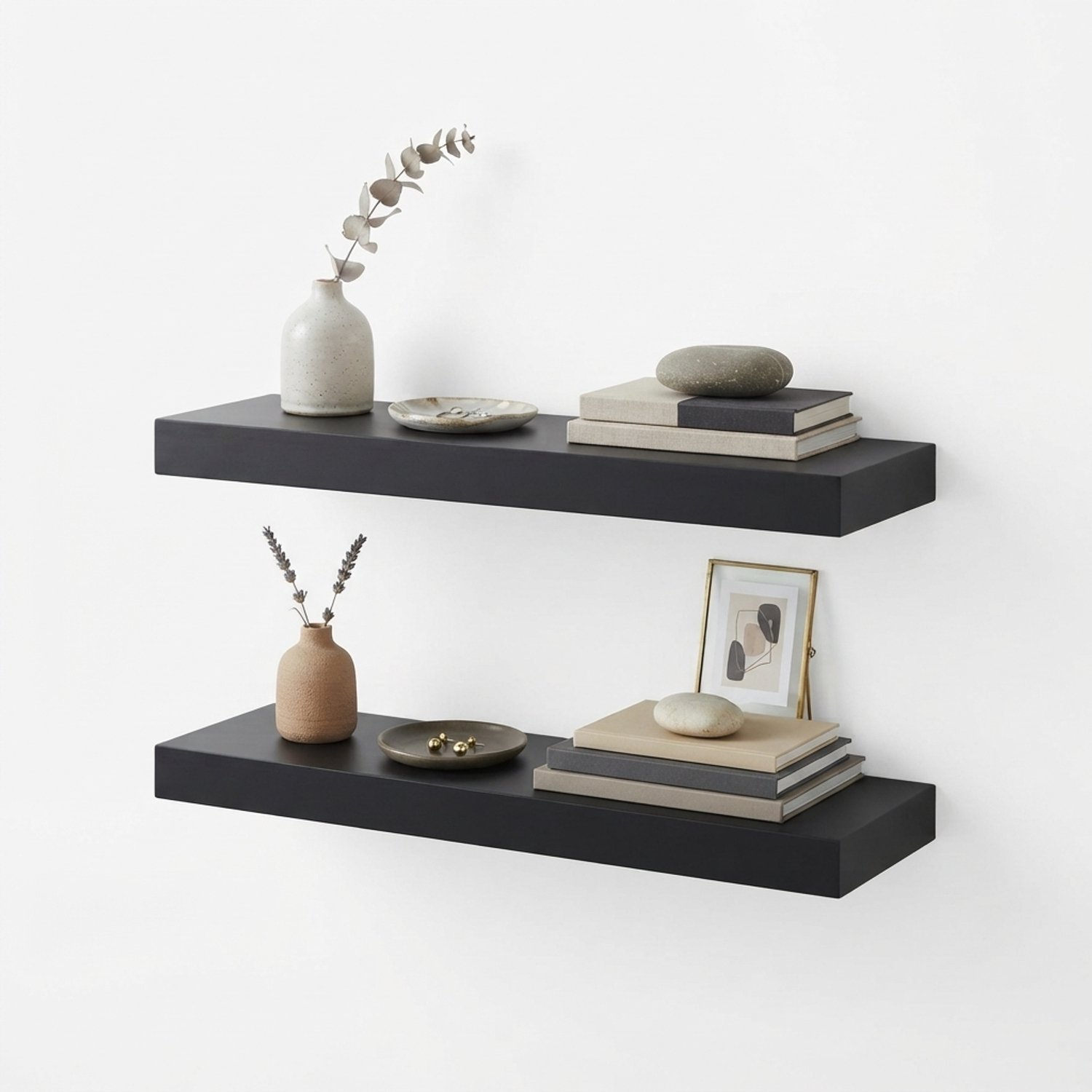 Klarven® Wandplank zwevend Zwart B 60 x D 3,8 x H 23 cm - Moderne opbergruimte, Sterke ophanging - 60x23cm set van 2