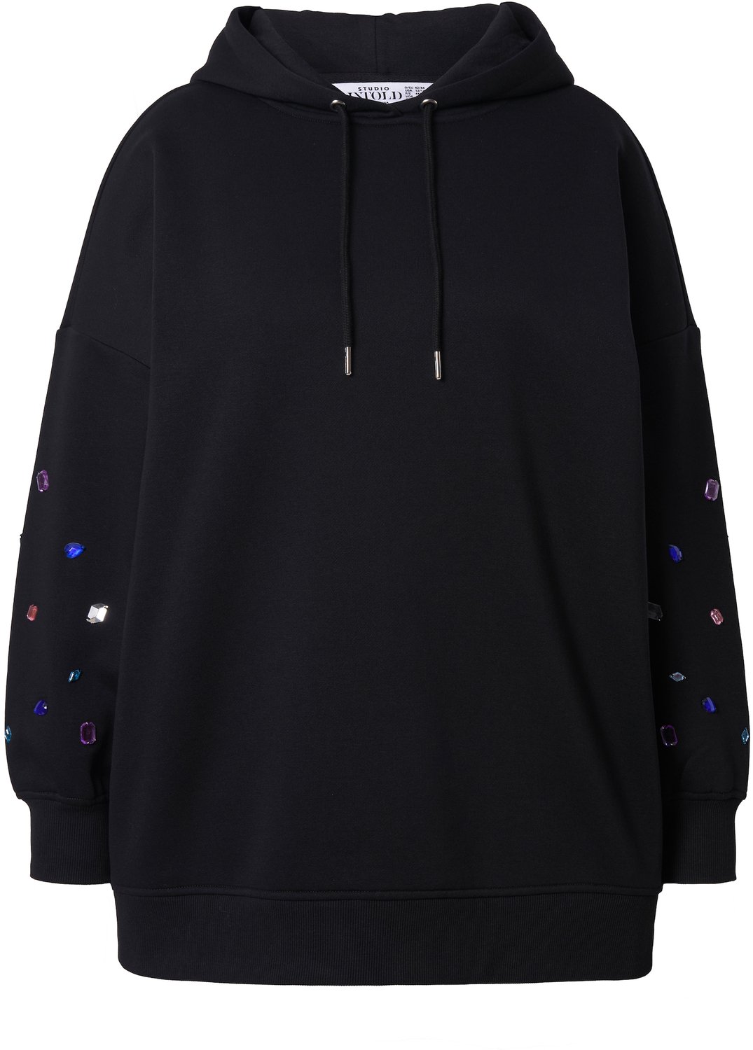 Studio Untold - Dames - Hoodie extra oversized capuchon siersteentjes - Zwart - Maat 42+