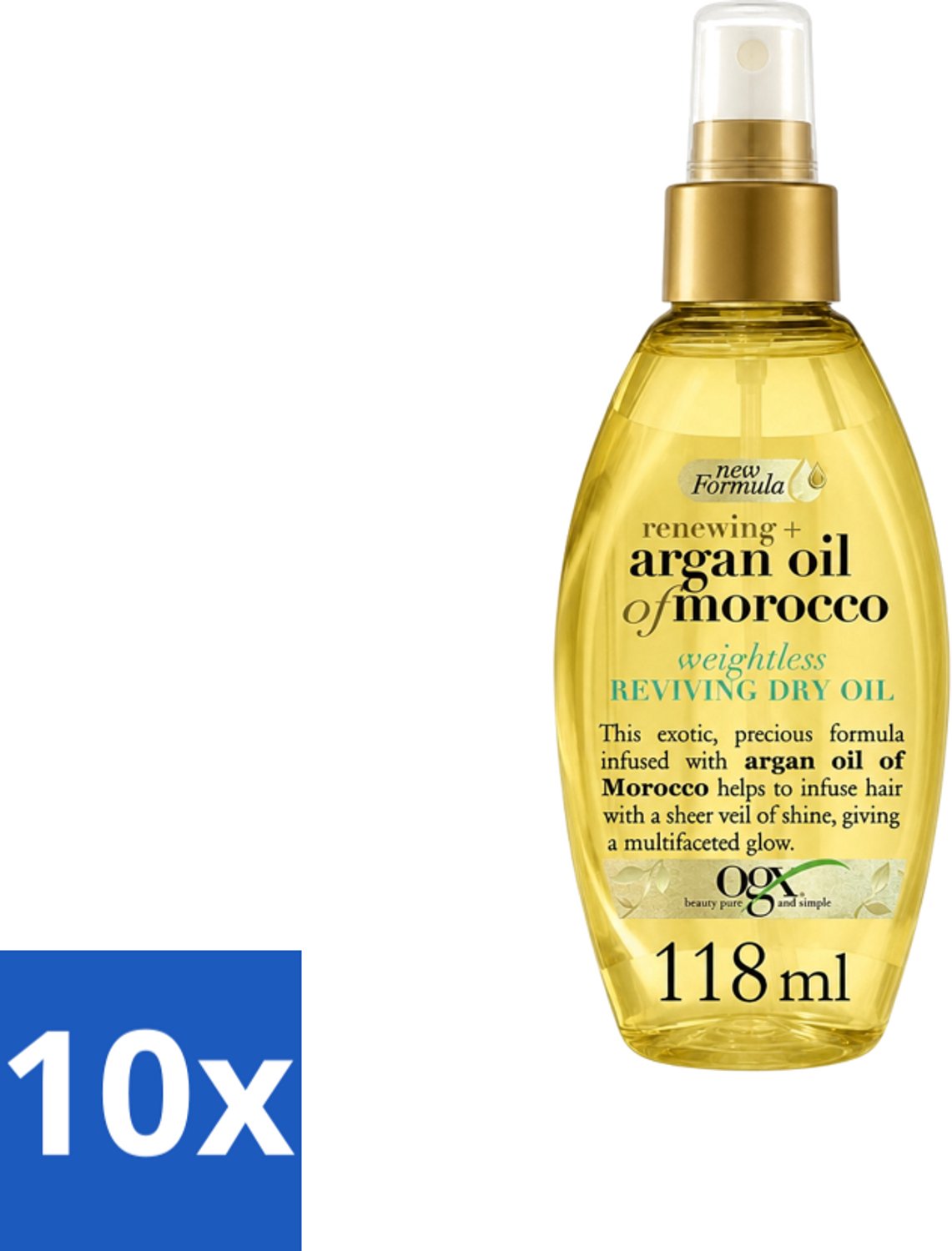 10 x OGX - Argan Oil of Morocco - Haarolie - Gewichtloos - Reviving Dry Oil - 118 ml - Voordeelverpakking - 10 stuks