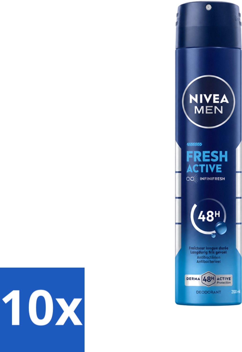 10 x Nivea - Deo Spray XL - Fresh Active - 48 Uur Lang Werkend - 200 ml - Voordeelverpakking - 10 stuks