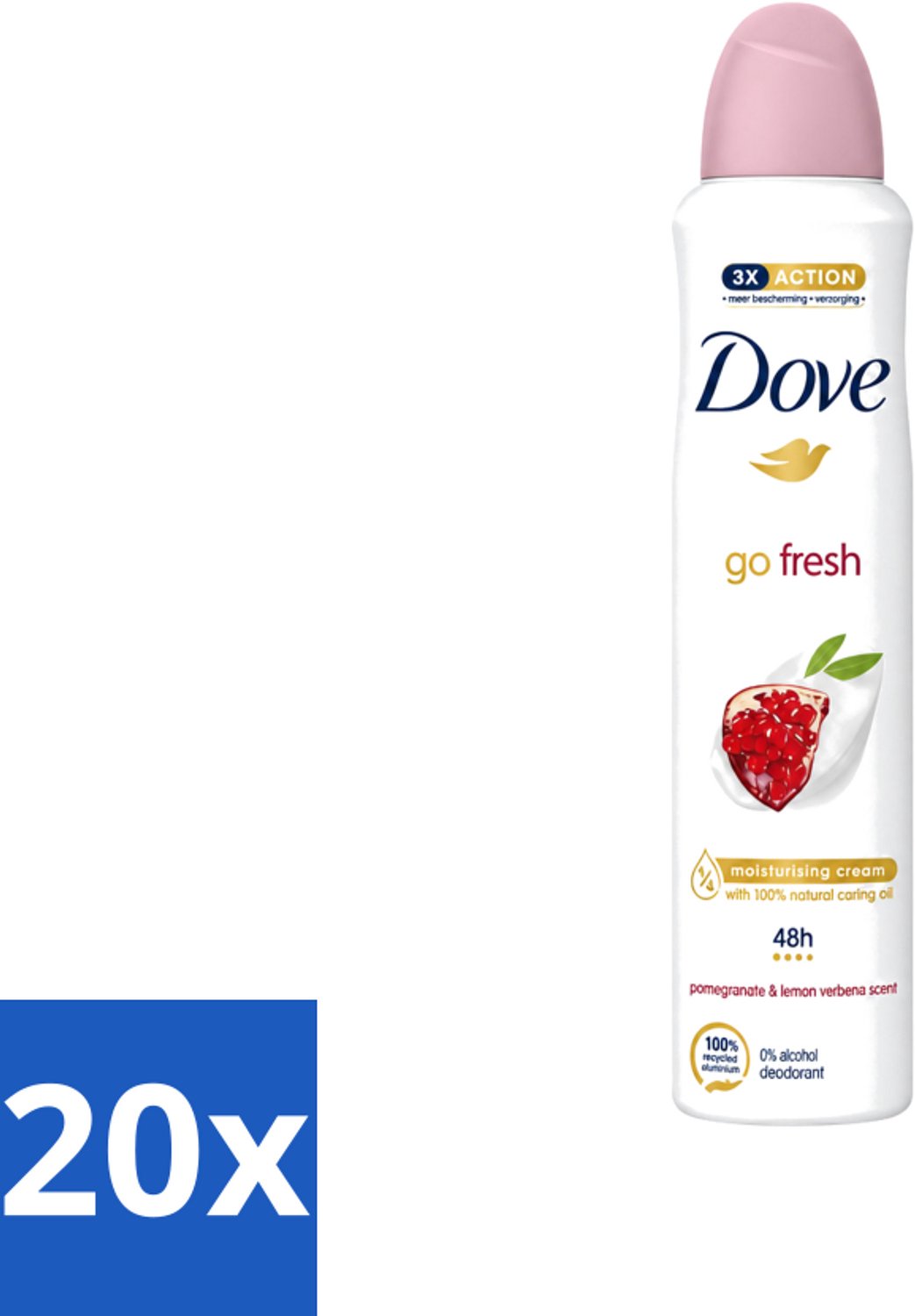 20 x Dove - Deodorant - Spray Go Fresh - Granaatappel - Fruitige geur - 250 ml - Voordeelverpakking - 20 stuks