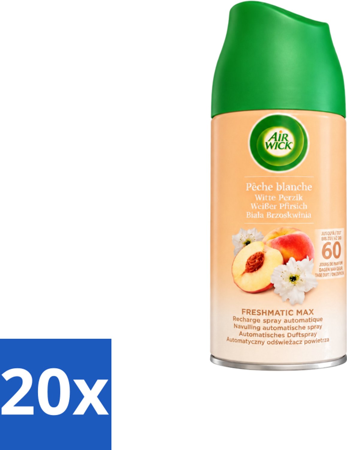 20 x Air Wick - Luchtverfrisser Navulling - Witte Perzik - Automatische Spray - 250 ml - Voordeelverpakking - 20 stuks