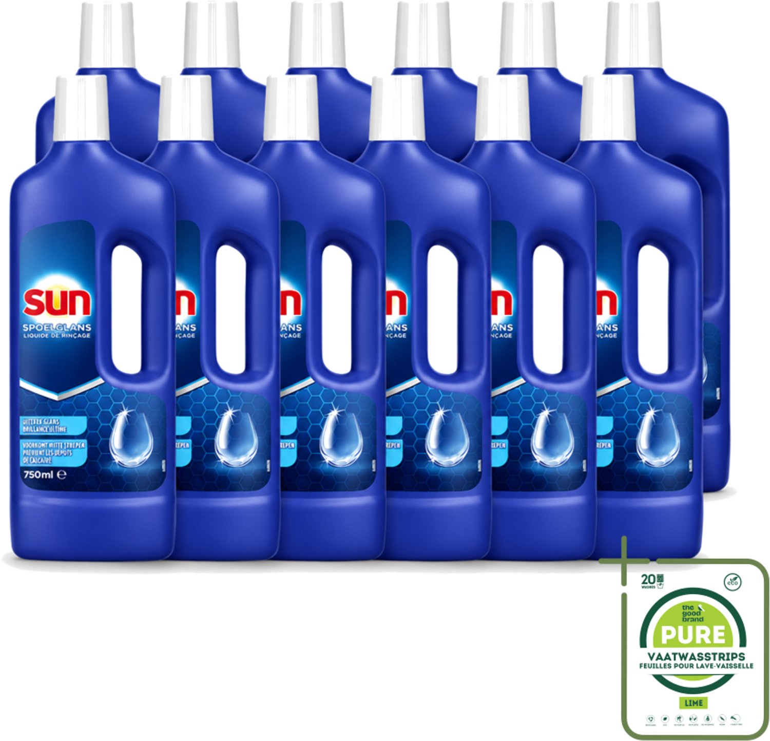 12 x Sun - Normaal - Spoelglans - 750 ml - Grootverpakking - Vaatwasstrips - Vaatwas Spoelglans - Spoelglans Vaatwas - Droog Vaat - Glanzend Vaat - Kalkaanslag Verwijderen