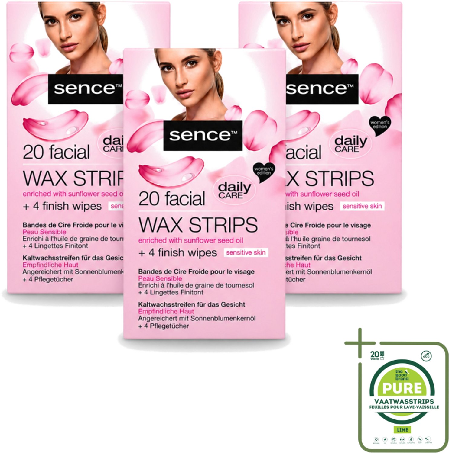 3 x Sence - Waxstrips - Gezicht - 20 Waxstrips - Grootverpakking - Vaatwasstrips - Gezichts-waxstrips - Gezichts-waxen - Haartjes Verwijderen - Gezichtsverzorging - Gladheid