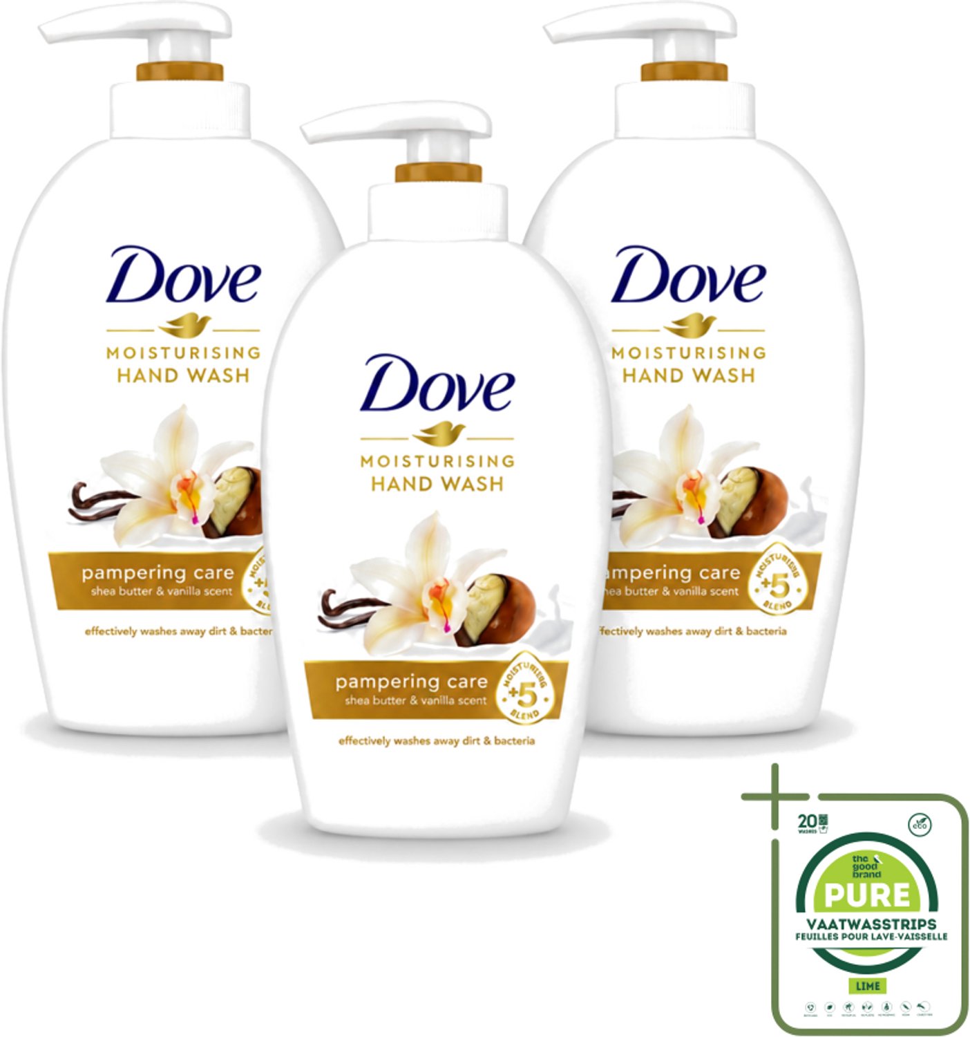 3 x Dove - Handzeep - Pampering Care - Verzachtend - 250 ml - Grootverpakking - Vaatwasstrips - Handzeep - Shea Butter - Handen Verzorgen - Hydraterende Handzeep - Kalmerende Geur