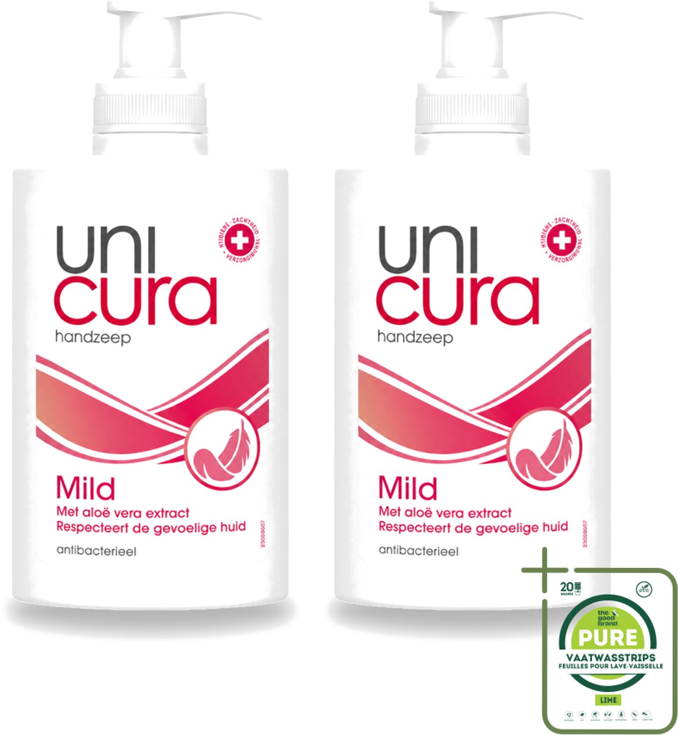 2 x Unicura - Vloeibare Zeep Mild - Verzachtend - 250 ml - Grootverpakking - Vaatwasstrips - Handzeep - Antibacterieel - Milde Handzeep - Handen Reinigen - Hygiëne